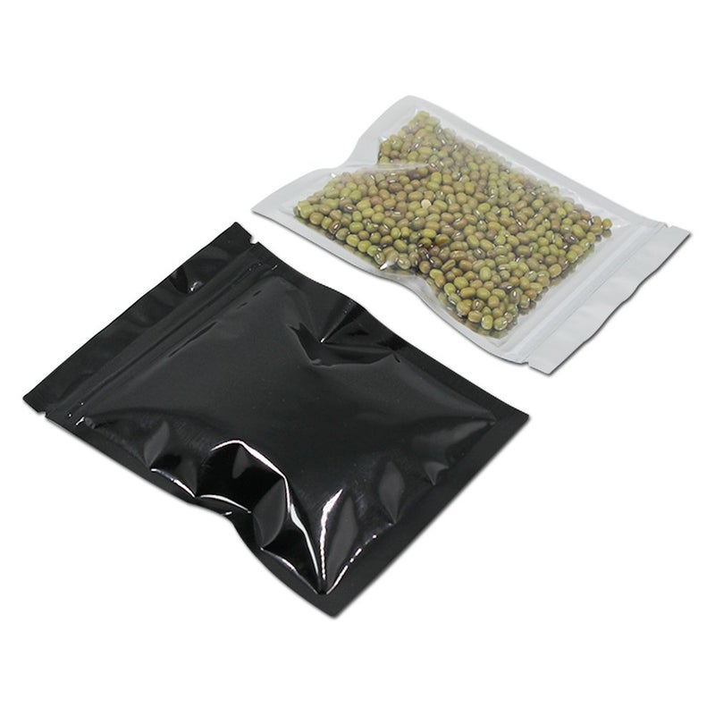 PABCK 100 Pack 4x5 inch(Inside Size 3.5x3.9 inch) Glossy Black Front Window Resealable Foil Zipper Lock Pouch for Zip Reclosable Lock Food Storage Bags Heat Seal Pouch Airtight Edible Grocery Pack - Image 1